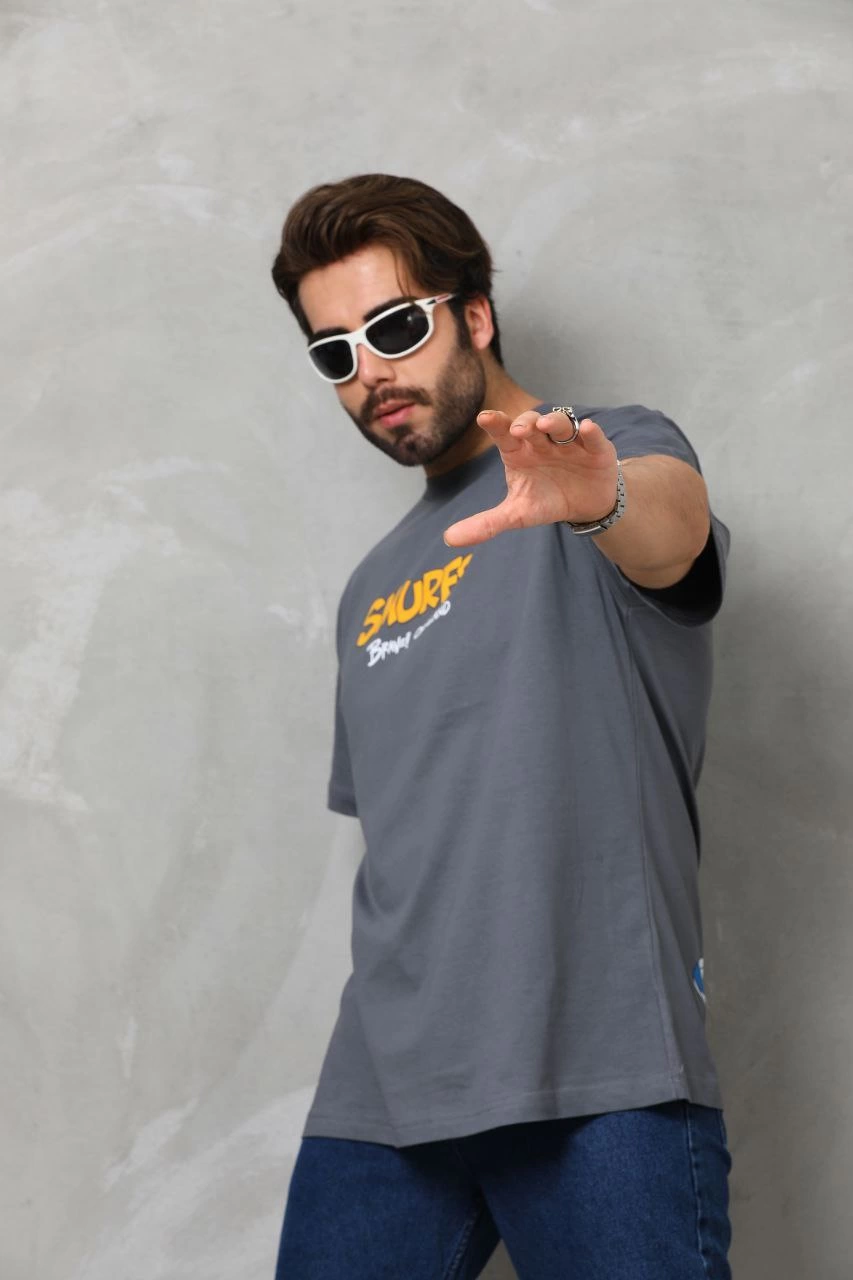 ASSEMA Erkek  Basic Bisiklet Yaka  T-Shirt - Füme