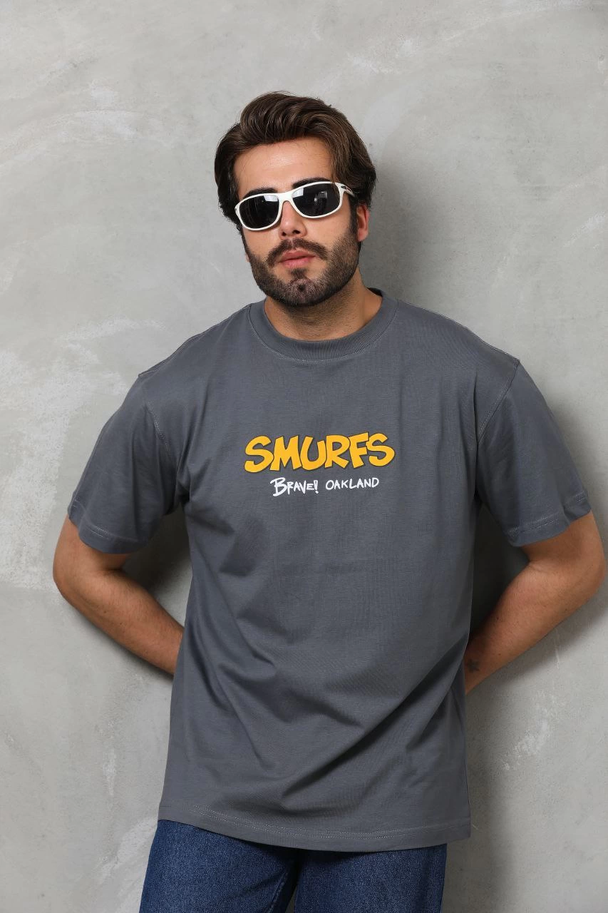 ASSEMA Erkek  Basic Bisiklet Yaka  T-Shirt - Füme