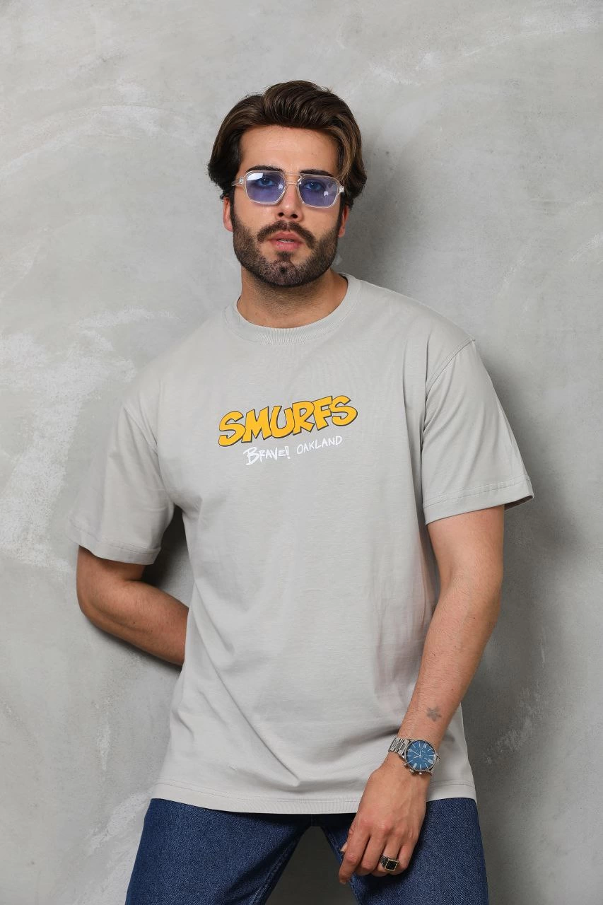 ASSEMA Erkek  Basic Bisiklet Yaka Oversize T-Shirt - Gri