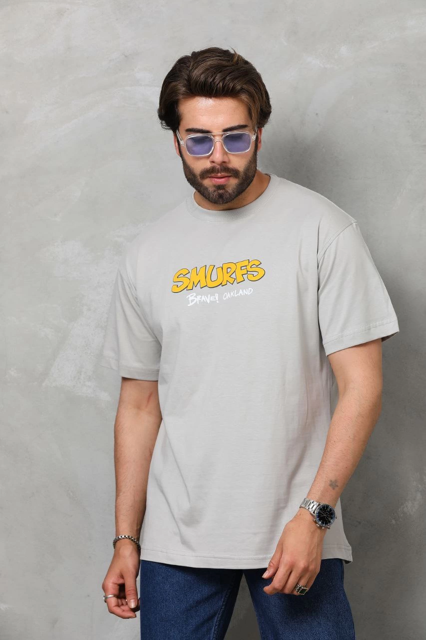 ASSEMA Erkek  Basic Bisiklet Yaka Oversize T-Shirt - Gri