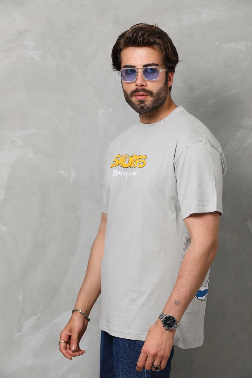 ASSEMA Erkek  Basic Bisiklet Yaka Oversize T-Shirt - Gri