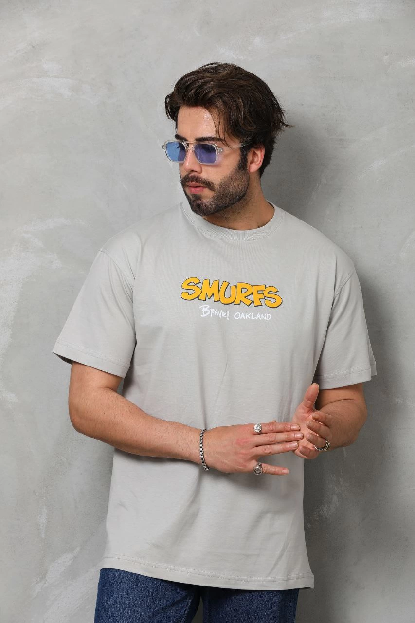 ASSEMA Erkek  Basic Bisiklet Yaka Oversize T-Shirt - Gri