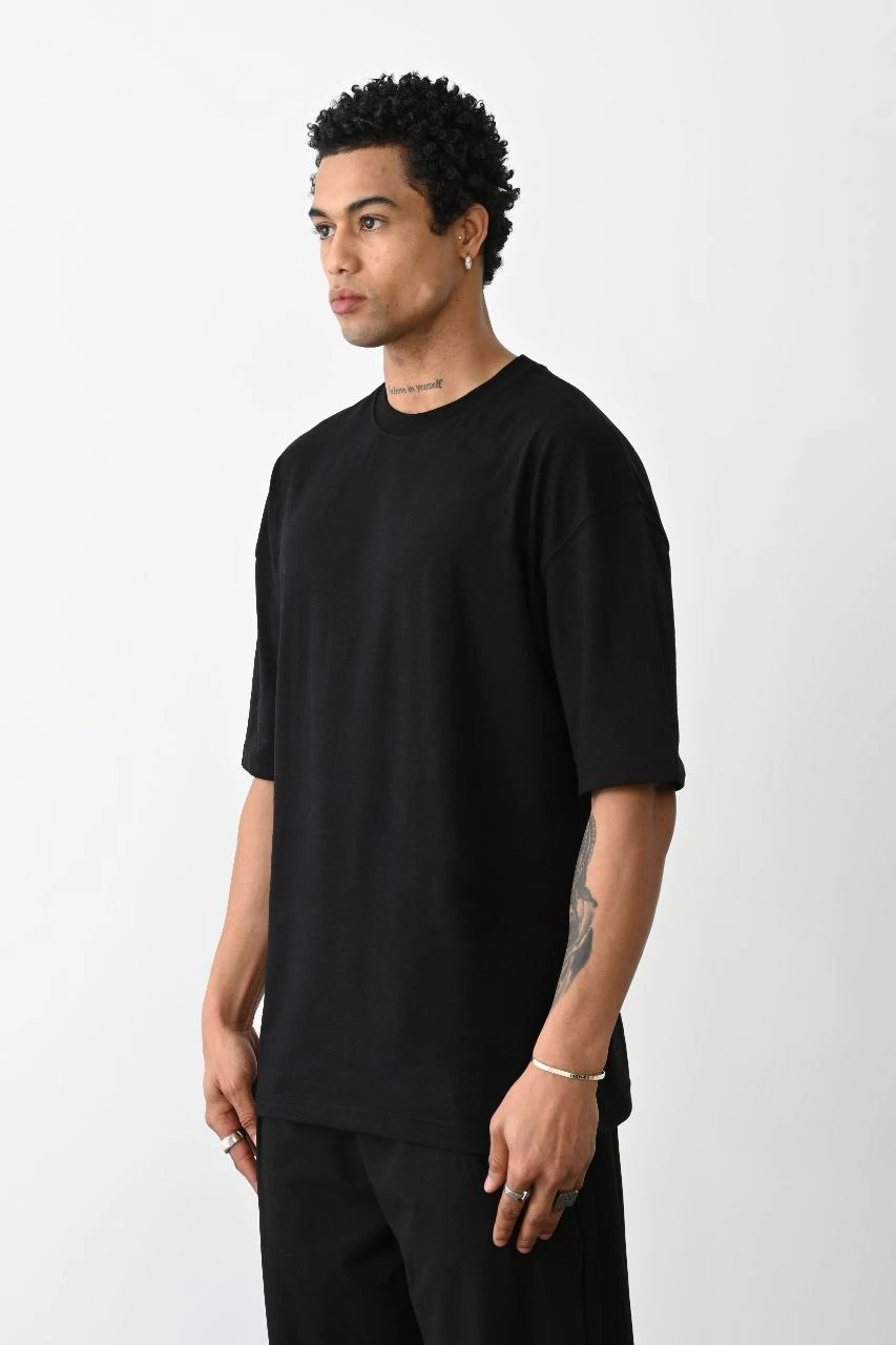ASSEMA Erkek Düz Basic Bisiklet Yaka Kısa kol T-Shirt - Siyah