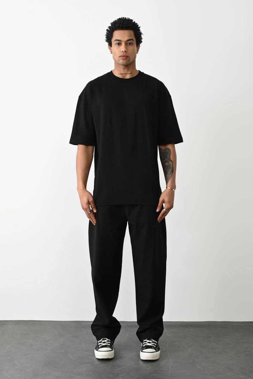 ASSEMA Erkek Düz Basic Bisiklet Yaka Kısa kol T-Shirt - Siyah