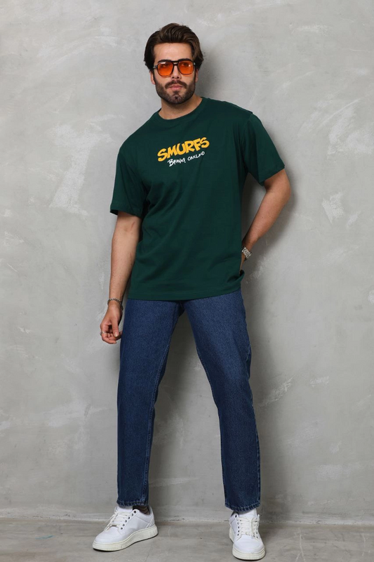 ASSEMA ERKEK Basic Bisiklet Yaka Oversize T-Shirt - Yeşil