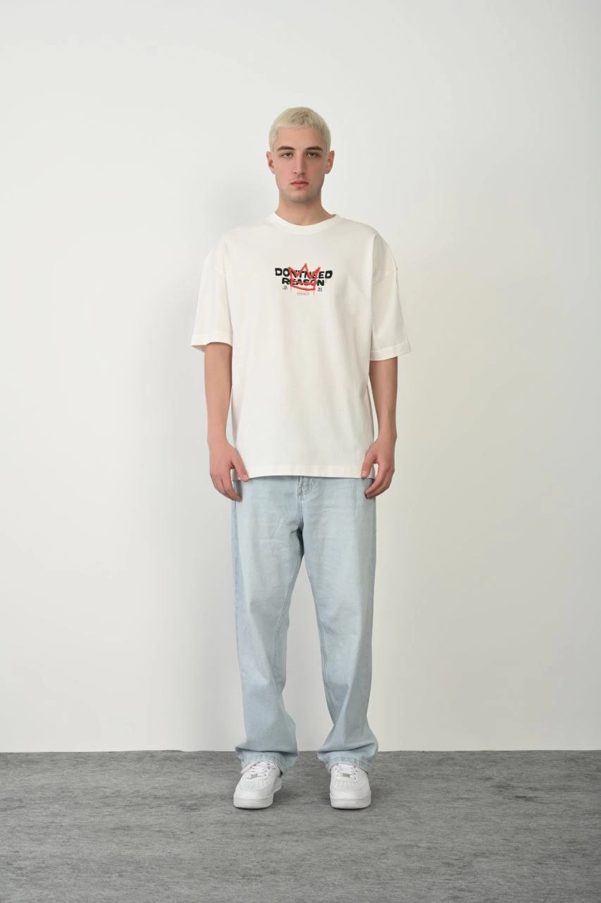 ASSEMA Erkek Baskılı T-Shirt Kısa Kol Bisiklet Yaka Rahat Kalıp Tişört  - Beyaz