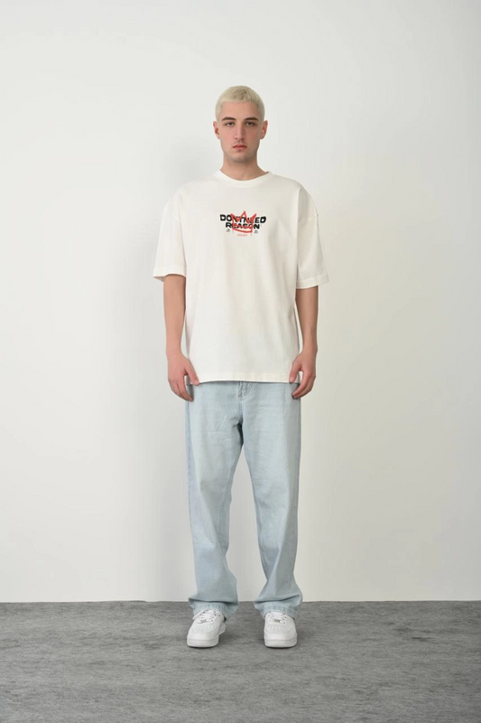 ASSEMA Erkek Baskılı T-Shirt Kısa Kol Bisiklet Yaka Rahat Kalıp Tişört  - Beyaz
