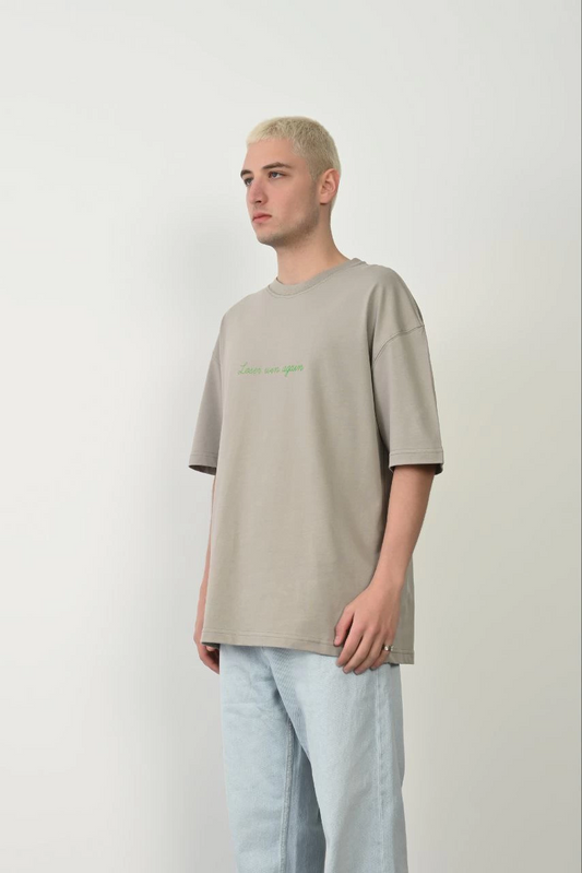 ASSEMA Erkek Baskılı T-Shirt Kısa Kol Bisiklet Yaka Rahat Kalıp Tişört  - Boyalı Gri