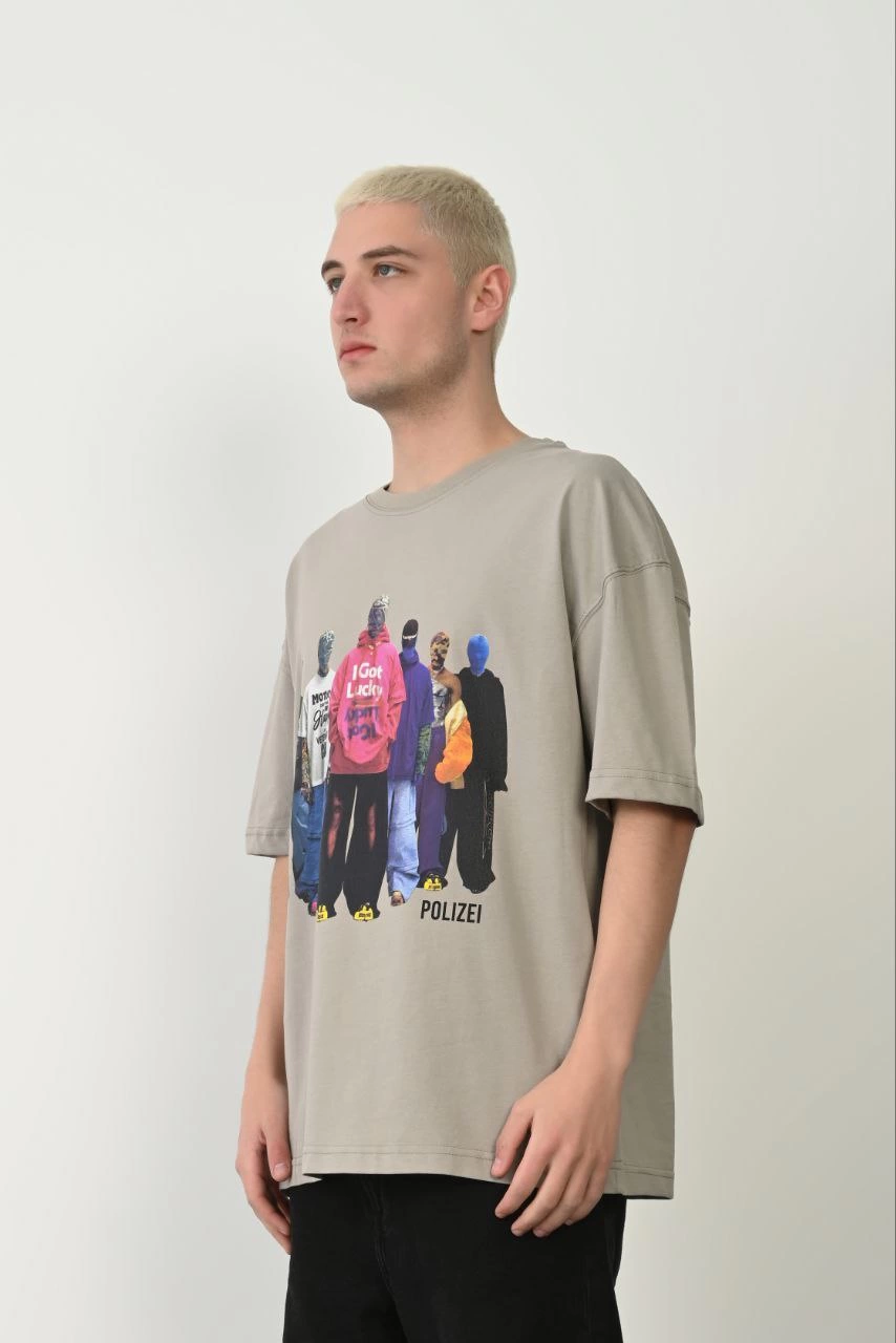ASSEMA Erkek Baskılı T-Shirt Kısa Kol Bisiklet Yaka Rahat Kalıp Tişört  - Boyalı Gri