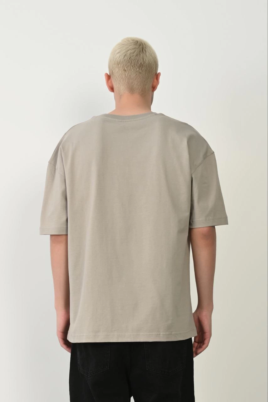 ASSEMA Erkek Baskılı T-Shirt Kısa Kol Bisiklet Yaka Rahat Kalıp Tişört - Boyalı Gri