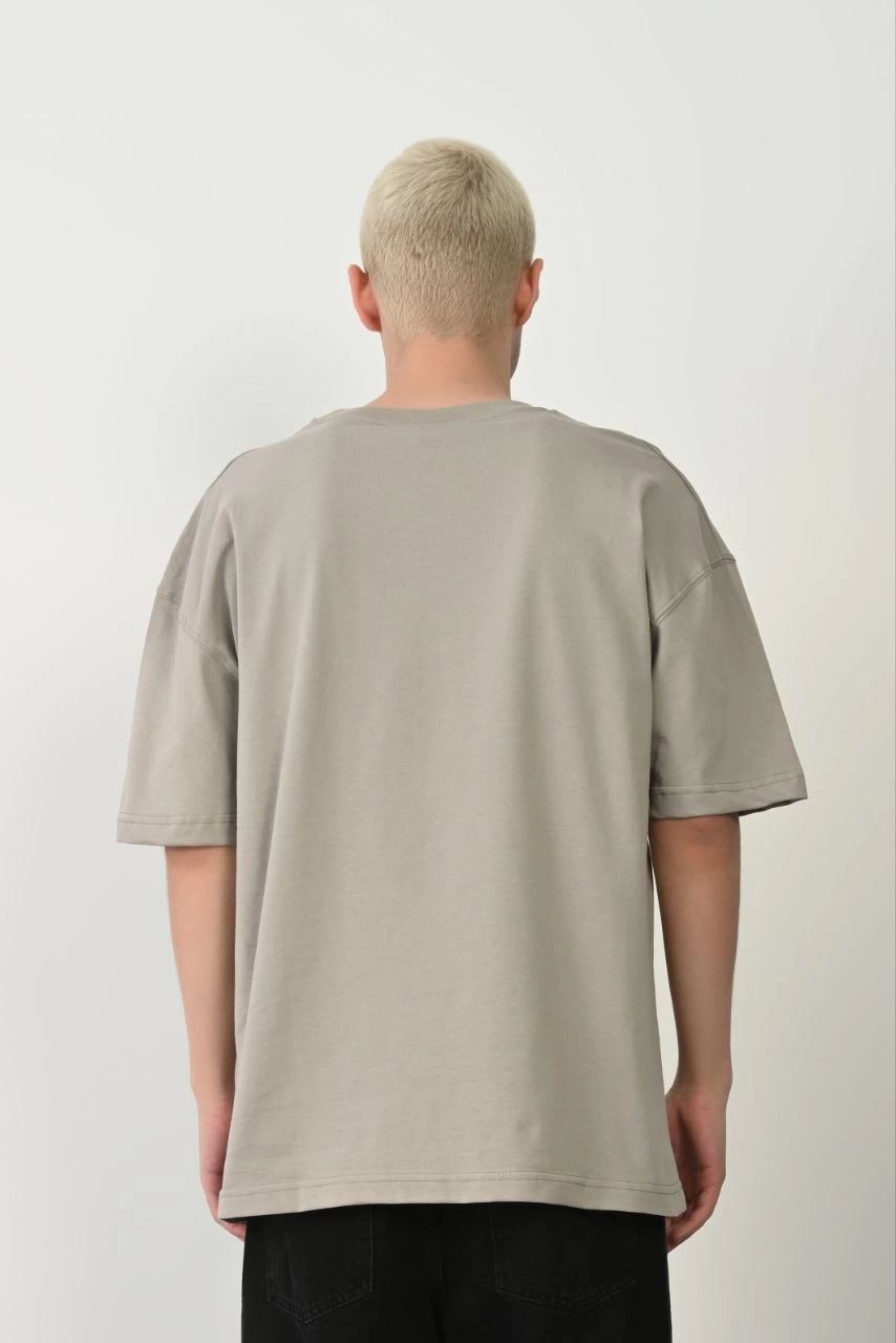 ASSEMA Erkek Baskılı T-Shirt Kısa Kol Bisiklet Yaka Rahat Kalıp Tişört  - Boyalı Gri