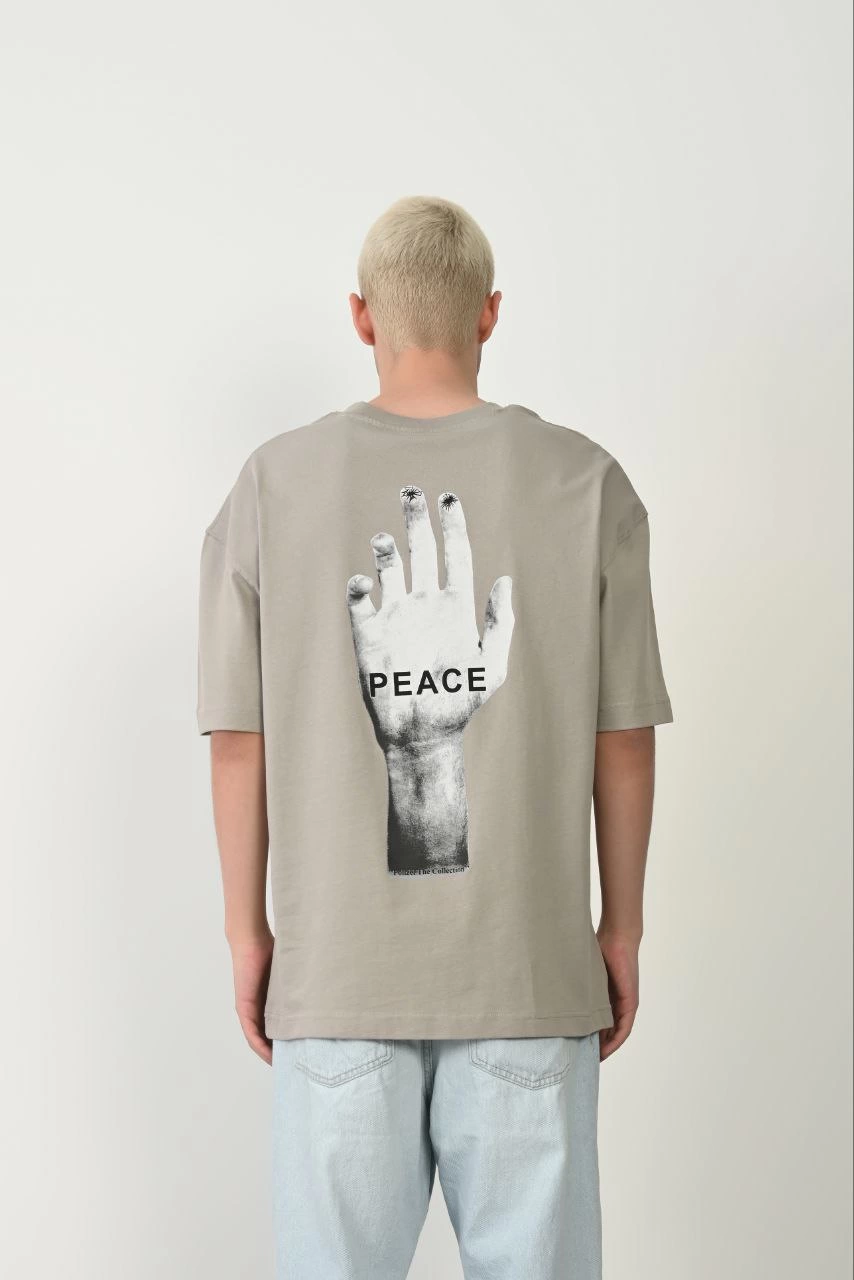 ASSEMA Erkek Baskılı T-Shirt Kısa Kol Bisiklet Yaka Rahat Kalıp Tişört - Boyalı Gri