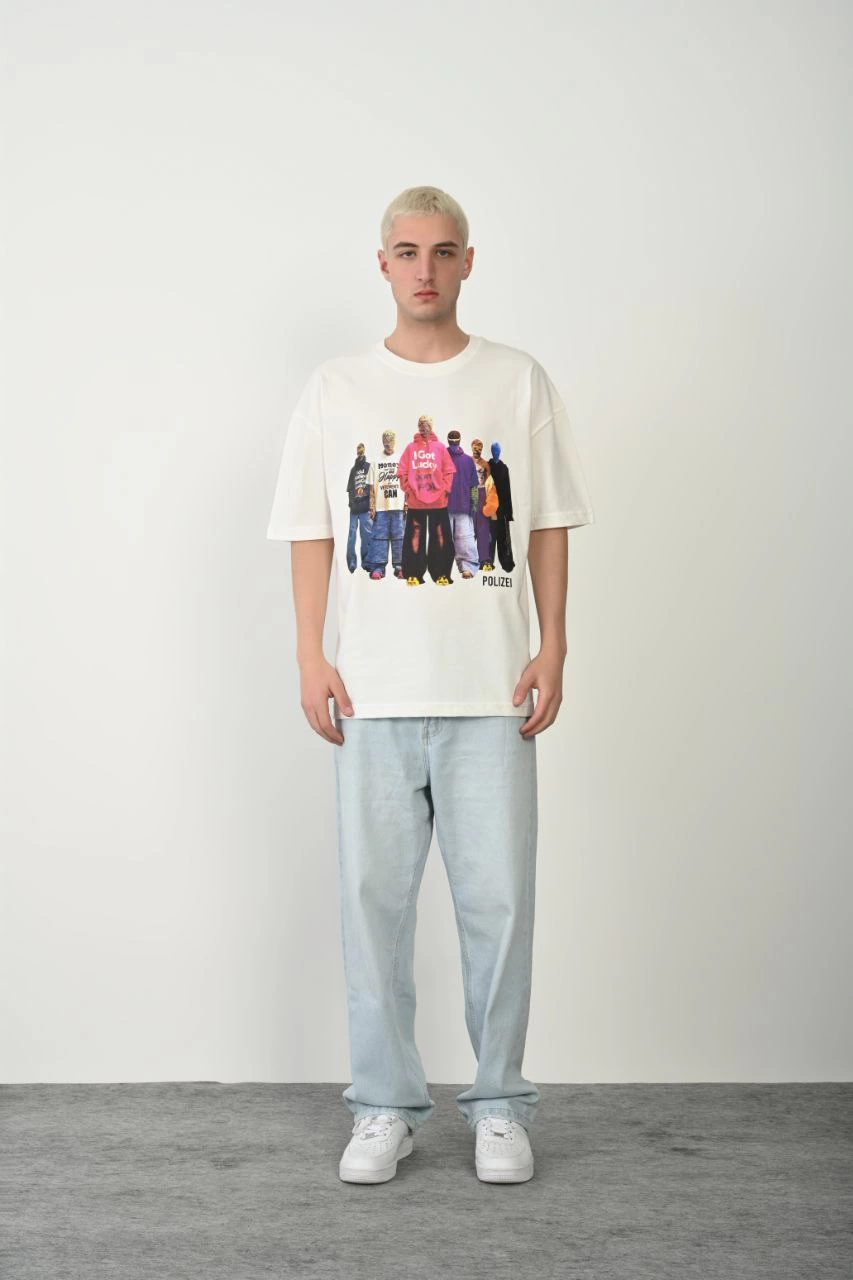 ASSEMA Erkek Baskılı T-Shirt Kısa Kol Bisiklet Yaka Rahat Kalıp Tişört  - Beyaz