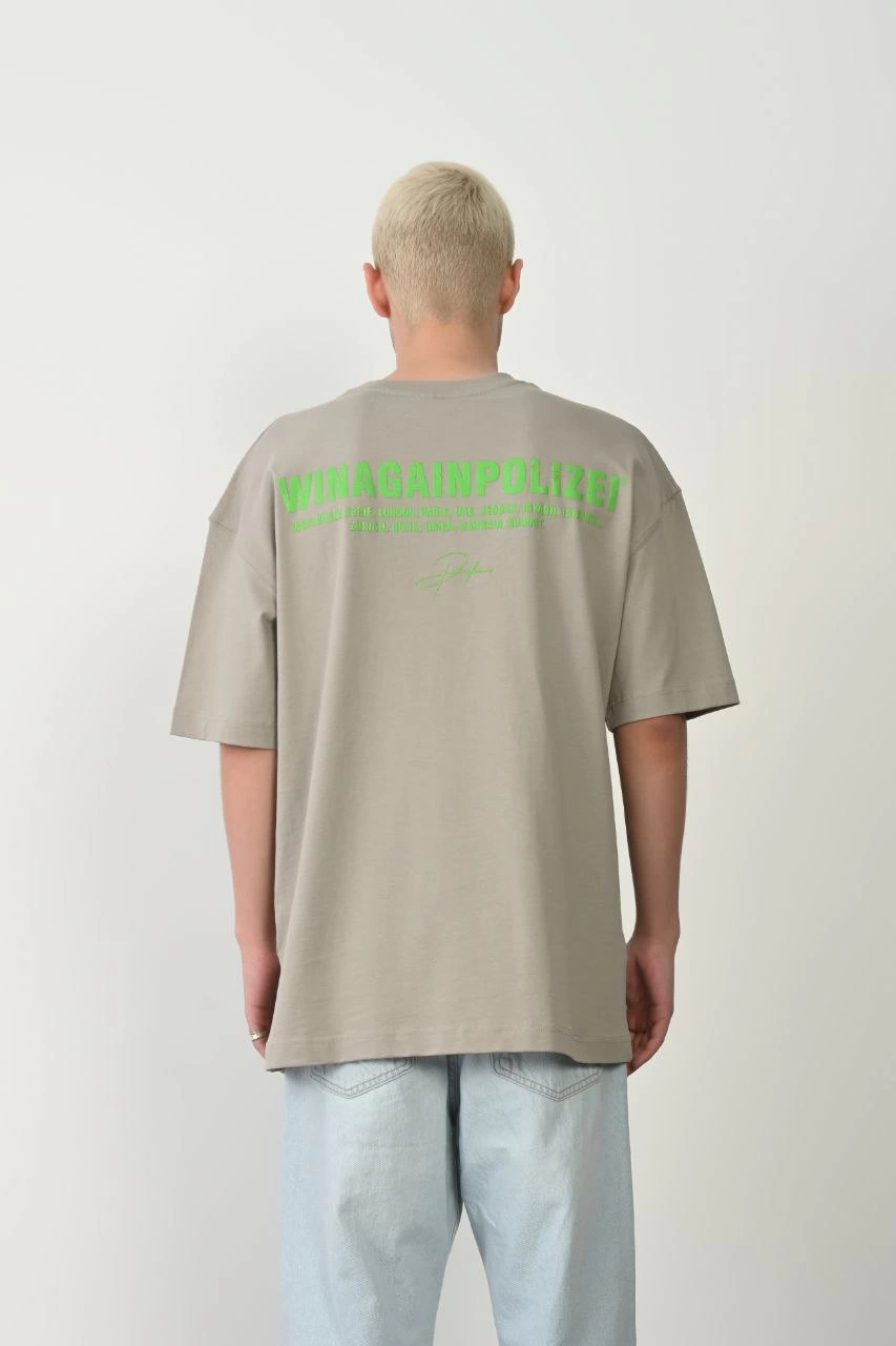 ASSEMA Erkek Baskılı T-Shirt Kısa Kol Bisiklet Yaka Rahat Kalıp Tişört  - Boyalı Gri