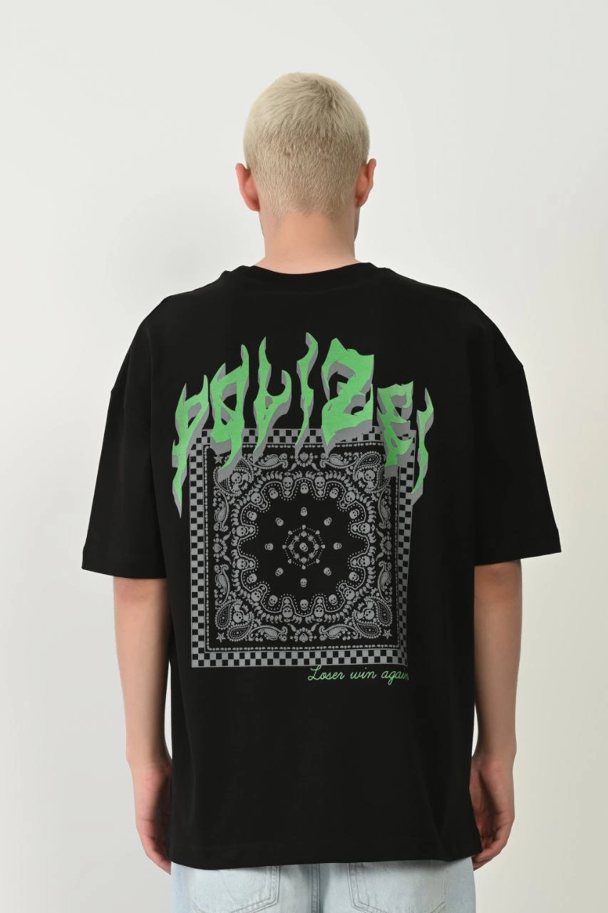 ASSEMA Erkek Baskılı T-Shirt Kısa Kol Bisiklet Yaka Rahat Kalıp Tişört  - Siyah