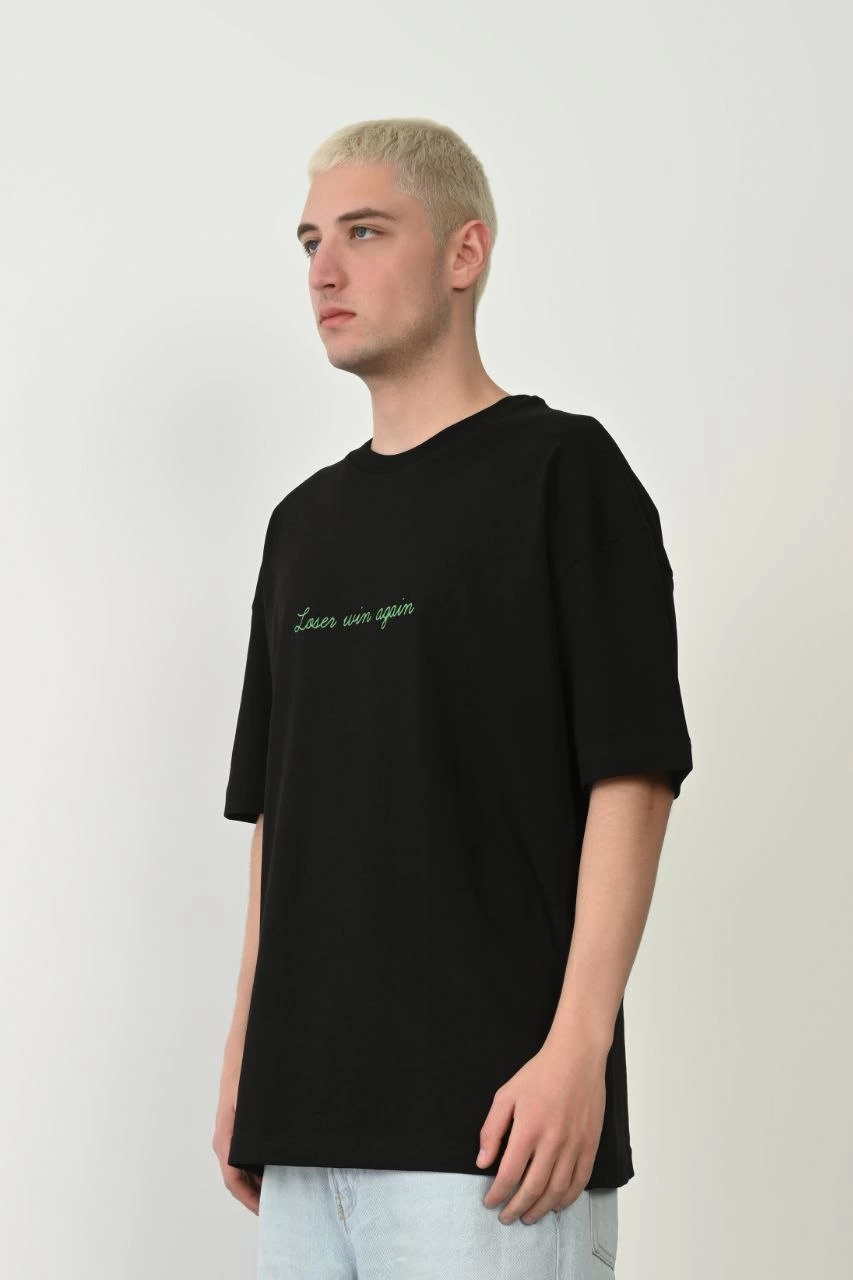 ASSEMA Erkek Baskılı T-Shirt Kısa Kol Bisiklet Yaka Rahat Kalıp Tişört  - Siyah