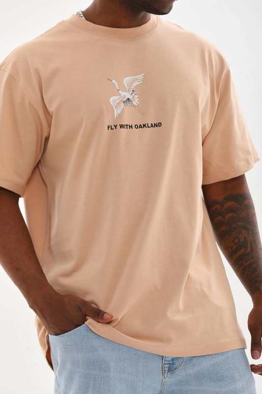 ASSEMA Erkek Baskılı T-Shirt Kısa Kol Bisiklet Yaka Rahat Kalıp Tişört - Bej