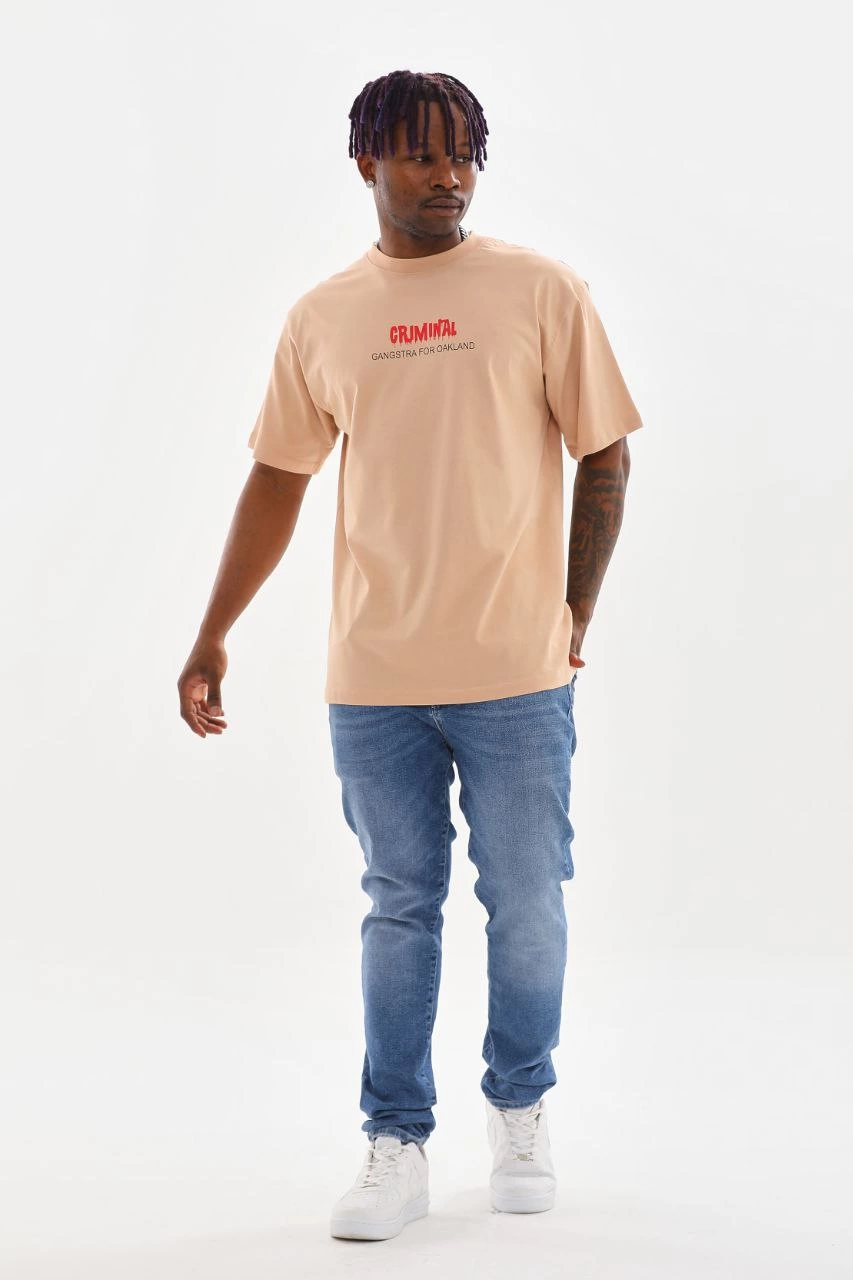 ASSEMA Erkek Baskılı T-Shirt Kısa Kol Bisiklet Yaka Rahat Kalıp Tişört  - Bej