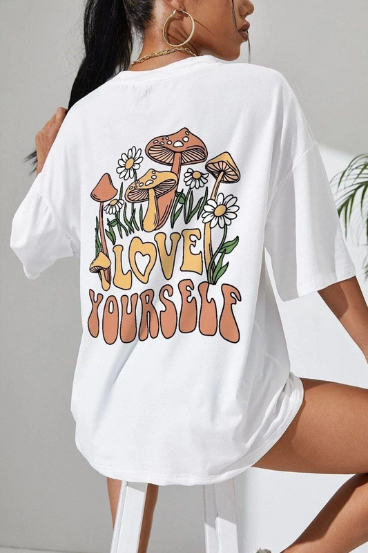 ASSEMA Kadın Baskılı Oversize kısa kol T-Shirt - Beyaz