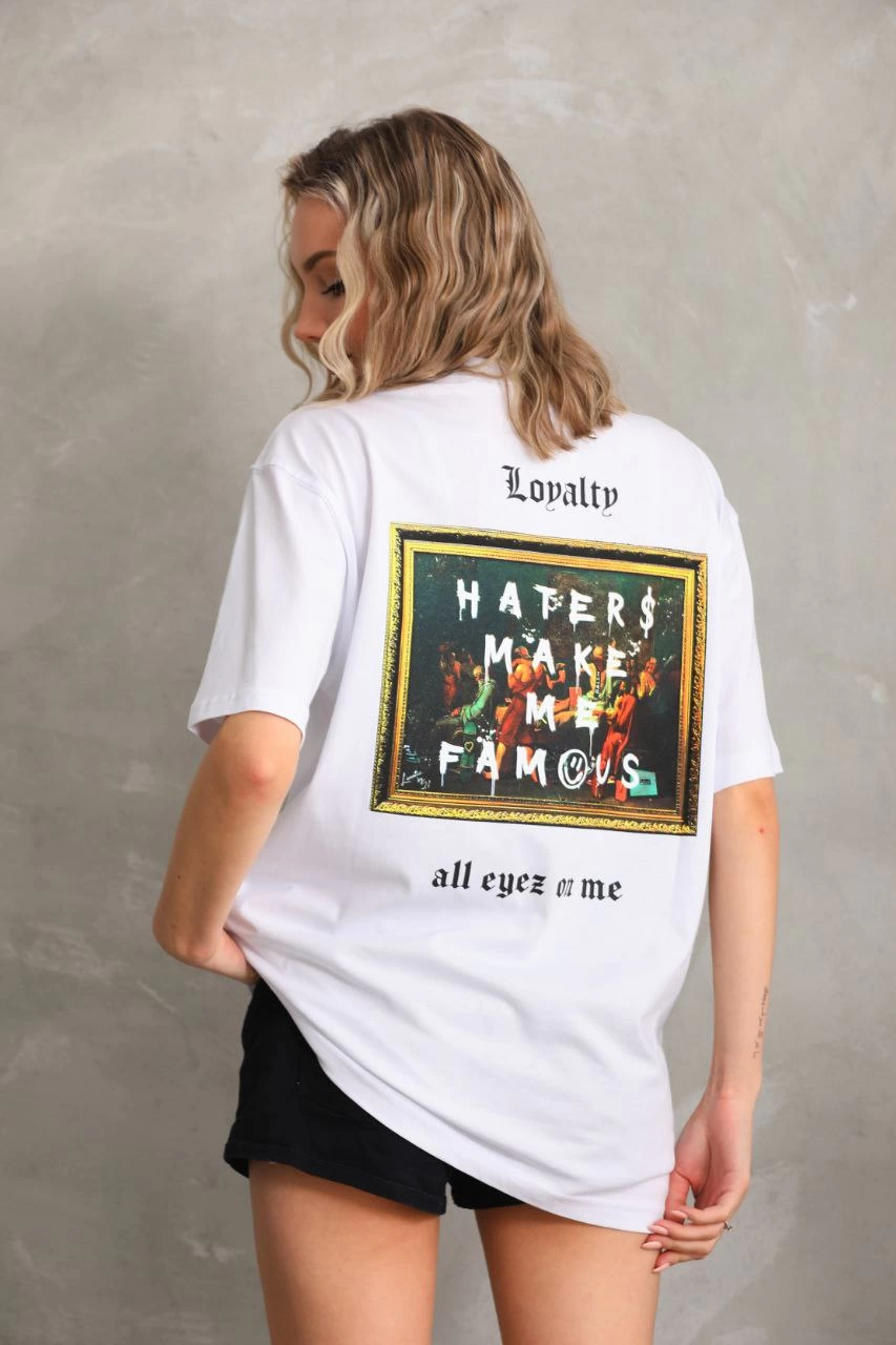 ASSEMA Kadın ön ve arka Baskılı Oversize Kısa kol  T-Shirt - Beyaz