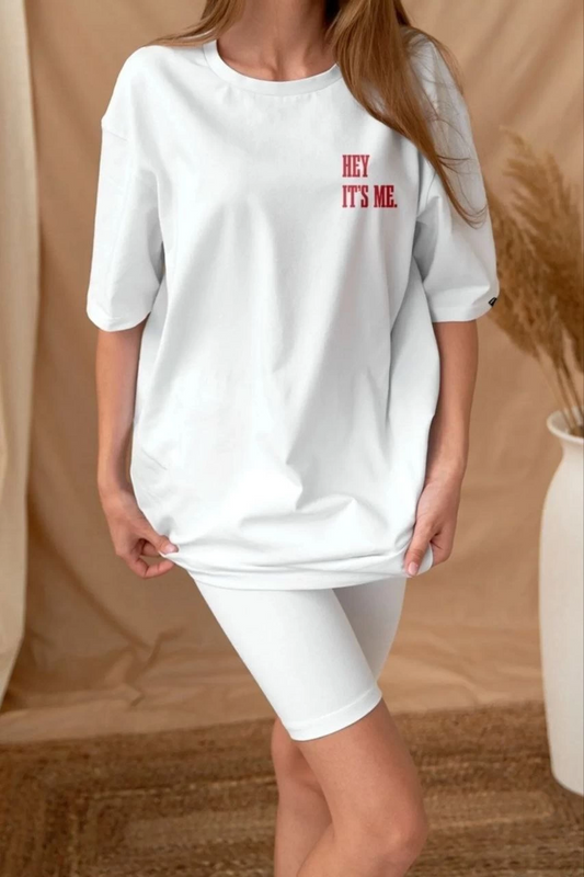 ASSEMA Kadın Baskılı T-Shirt Kısa Kol Bisiklet Yaka Ovarsize Rahat Kalıp Tişört -  Beyaz
