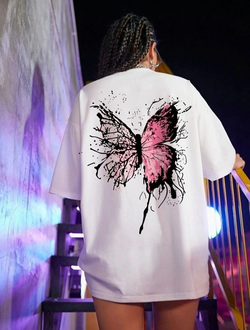 ASSEMA Kadın Baskılı Oversize kısa kol T-Shirt - Beyaz