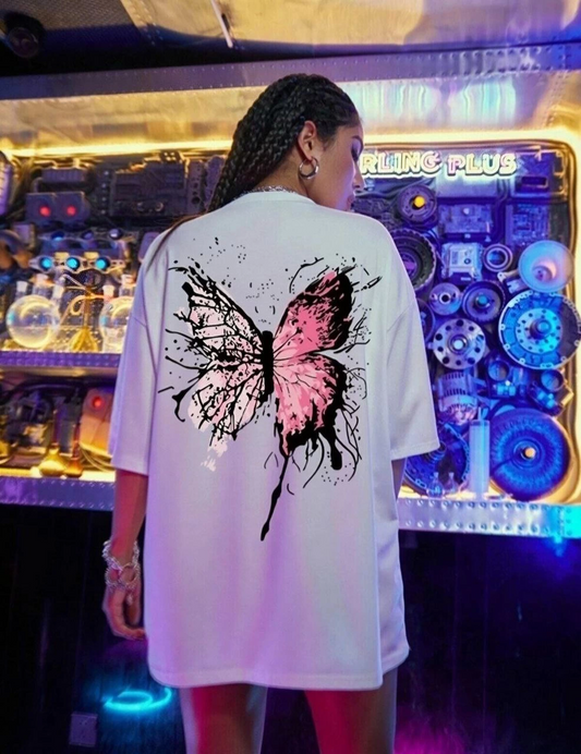ASSEMA Kadın Baskılı Oversize kısa kol T-Shirt - Beyaz