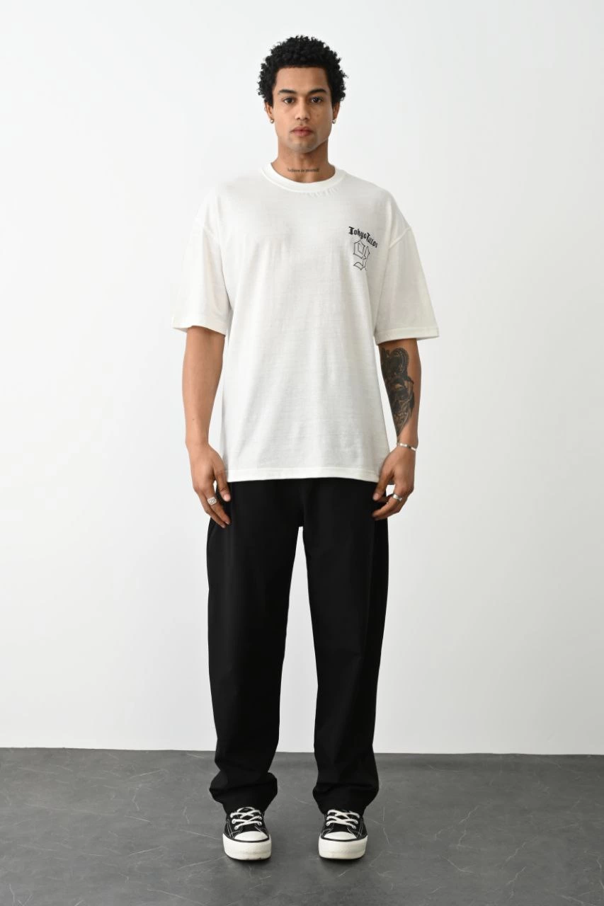 ASSEMA Erkek Baskılı Oversize Kısa kol T-Shirt - Beyaz