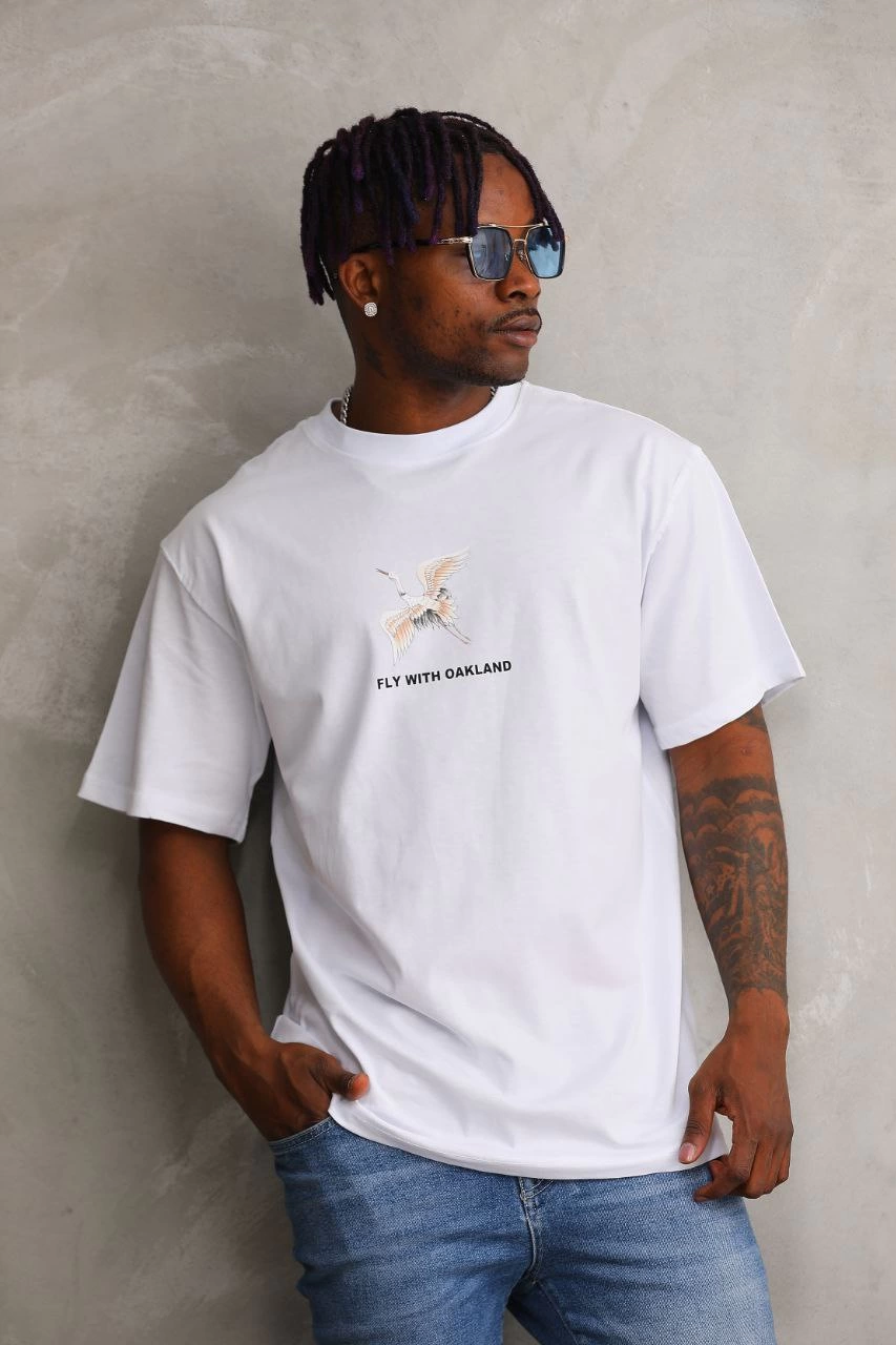 ASSEMA Erkek Baskılı T-Shirt Kısa Kol Bisiklet Yaka Rahat Kalıp Tişört - Beyaz