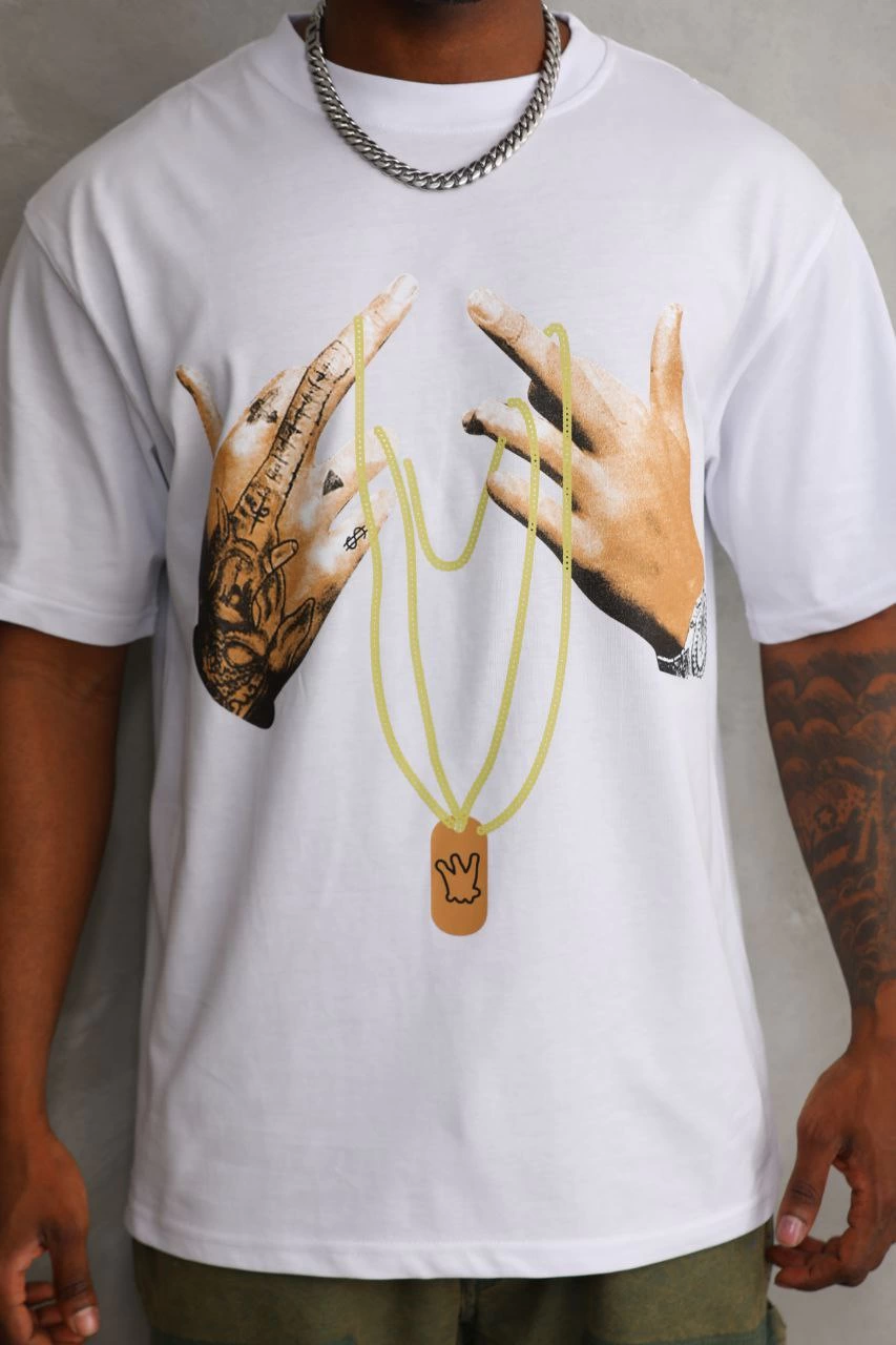 ASSEMA Erkek Baskılı T-Shirt Kısa Kol Bisiklet Yaka Rahat Kalıp Tişört - Beyaz