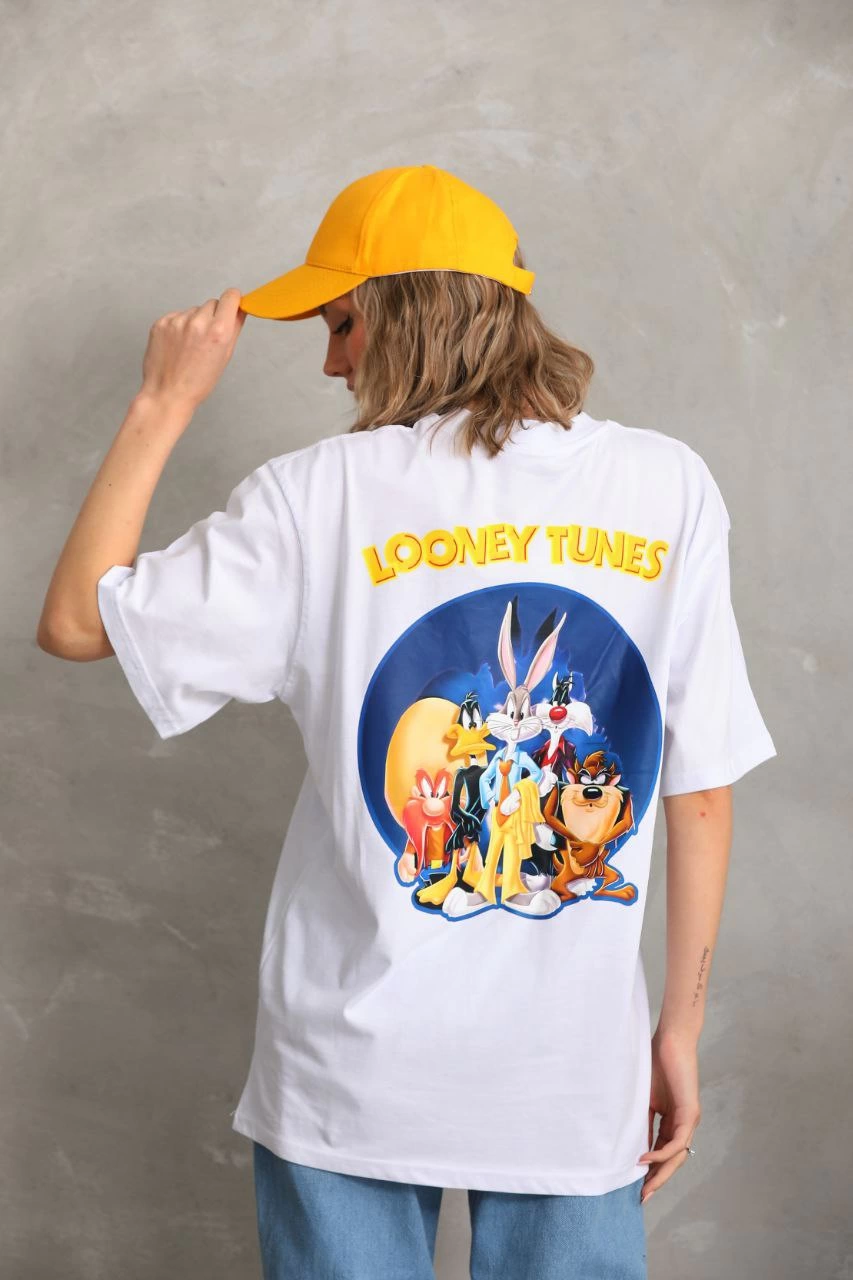 ASSEMA Kadın Baskılı Oversize Kısa kol  T-Shirt - Beyaz