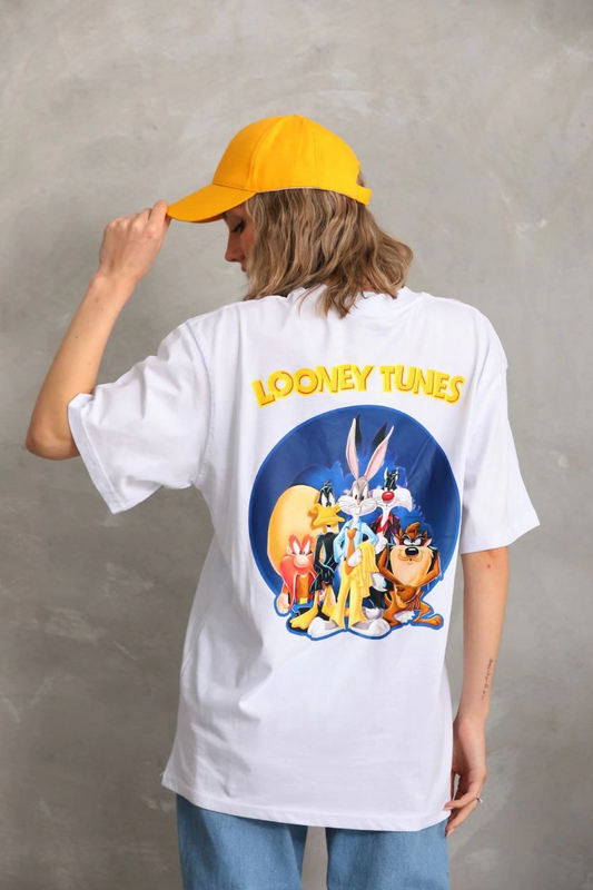 ASSEMA Kadın Baskılı Oversize Kısa kol  T-Shirt - Beyaz