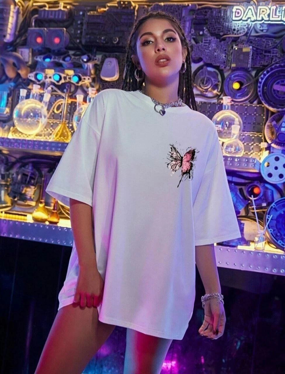 ASSEMA Kadın Baskılı Oversize kısa kol T-Shirt - Beyaz