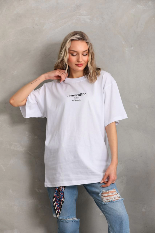 ASSEMA Kadın Baskılı Oversize  Kısa kol T-Shirt - Beyaz