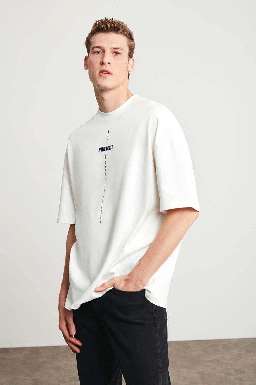 ASSEMA Erkek Baskılı T-Shirt Kısa Kol Bisiklet Yaka Regular Fit Rahat Kalıp Tişört -  Beyaz