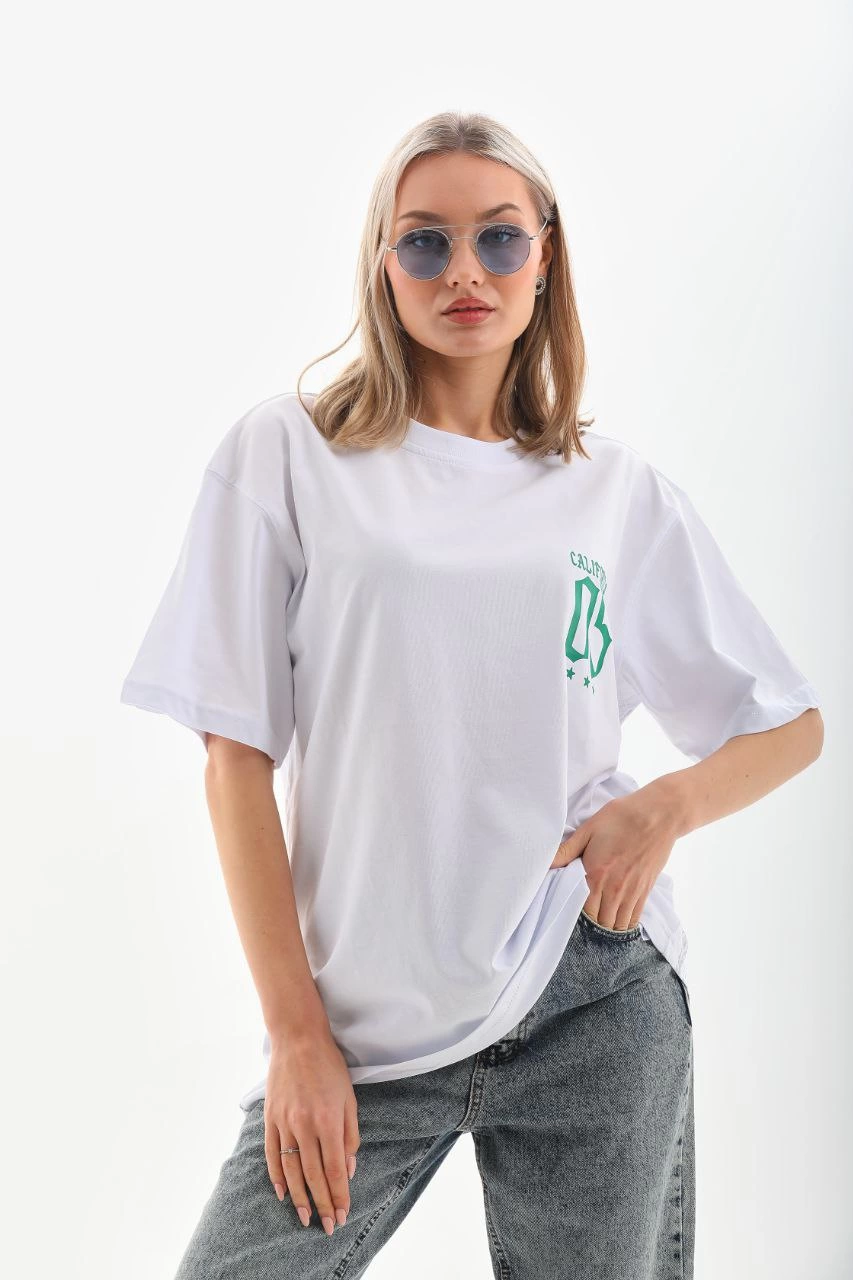 ASSEMA Unisex Baskılı Oversize T-Shirt - Beyaz