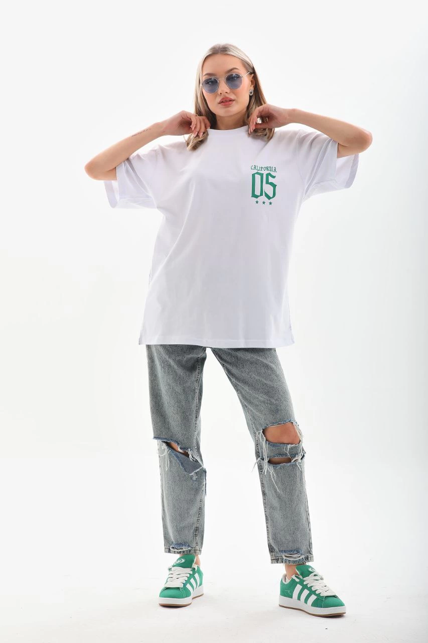 ASSEMA Unisex Baskılı Oversize T-Shirt - Beyaz