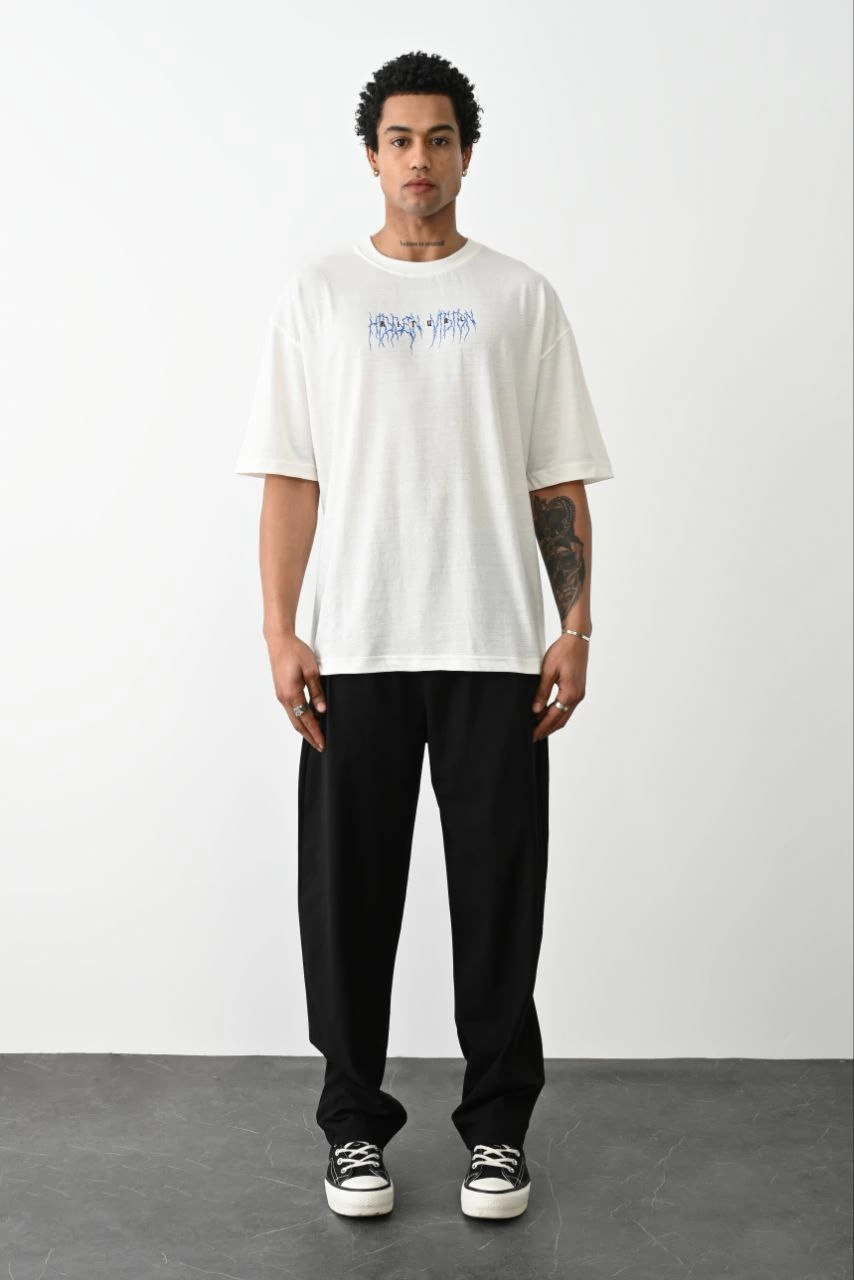 ASSEMA ERKEK Baskılı Oversize  Kısa kol T-Shirt - Beyaz