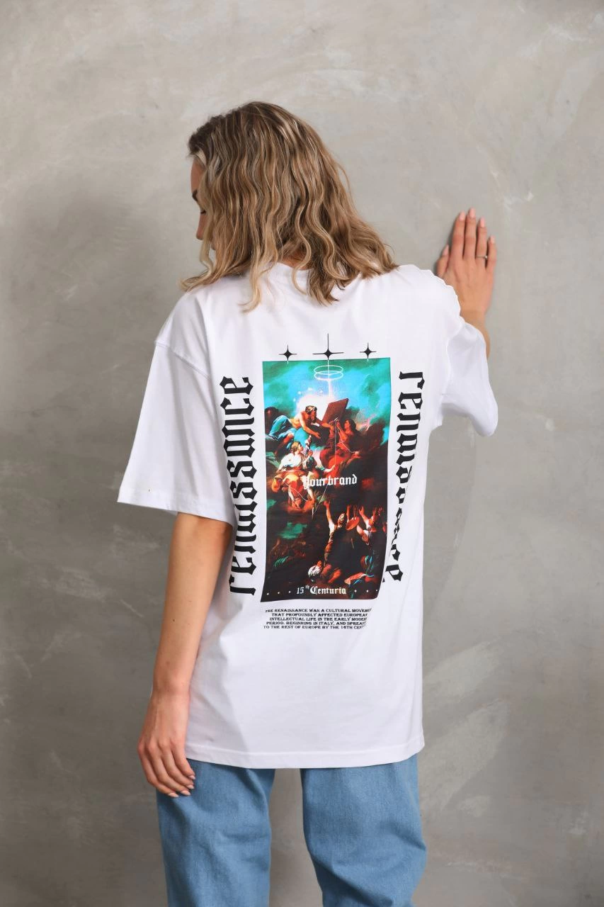 ASSEMA Kadın Baskılı Oversize  Kısa kol T-Shirt - Beyaz