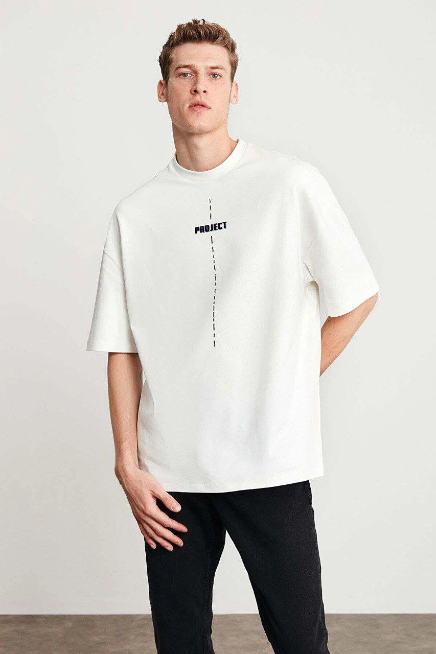 ASSEMA Erkek Baskılı T-Shirt Kısa Kol Bisiklet Yaka Regular Fit Rahat Kalıp Tişört -  Beyaz