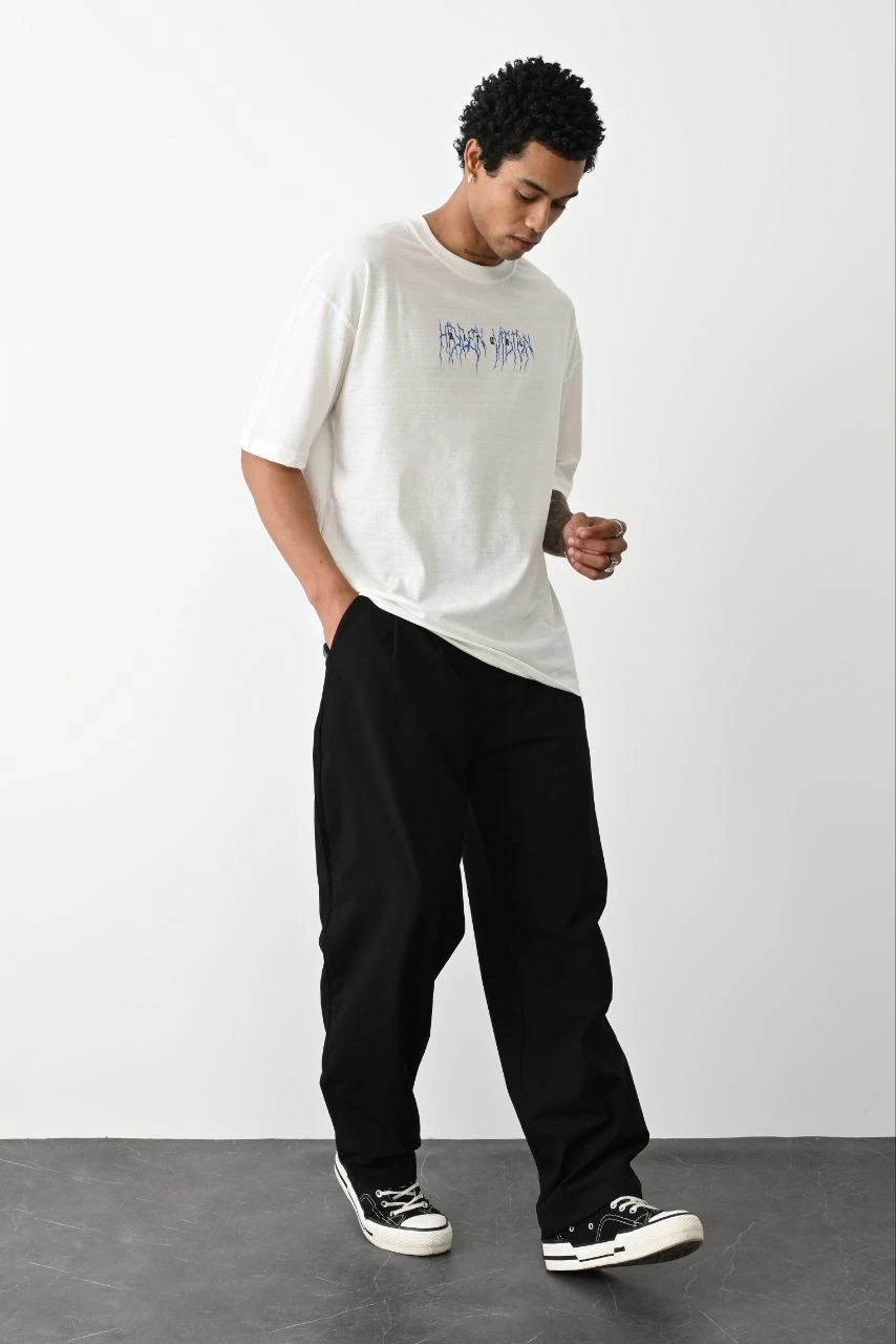 ASSEMA ERKEK Baskılı Oversize  Kısa kol T-Shirt - Beyaz