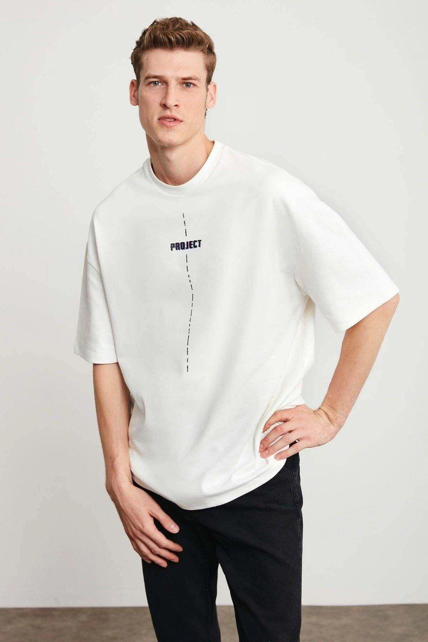 ASSEMA Erkek Baskılı T-Shirt Kısa Kol Bisiklet Yaka Regular Fit Rahat Kalıp Tişört -  Beyaz