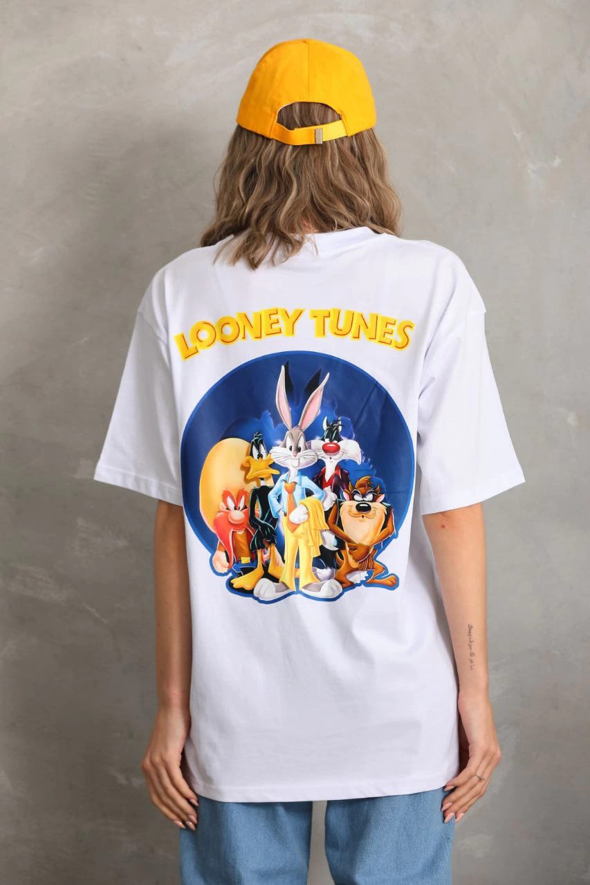 ASSEMA Kadın Baskılı Oversize Kısa kol  T-Shirt - Beyaz