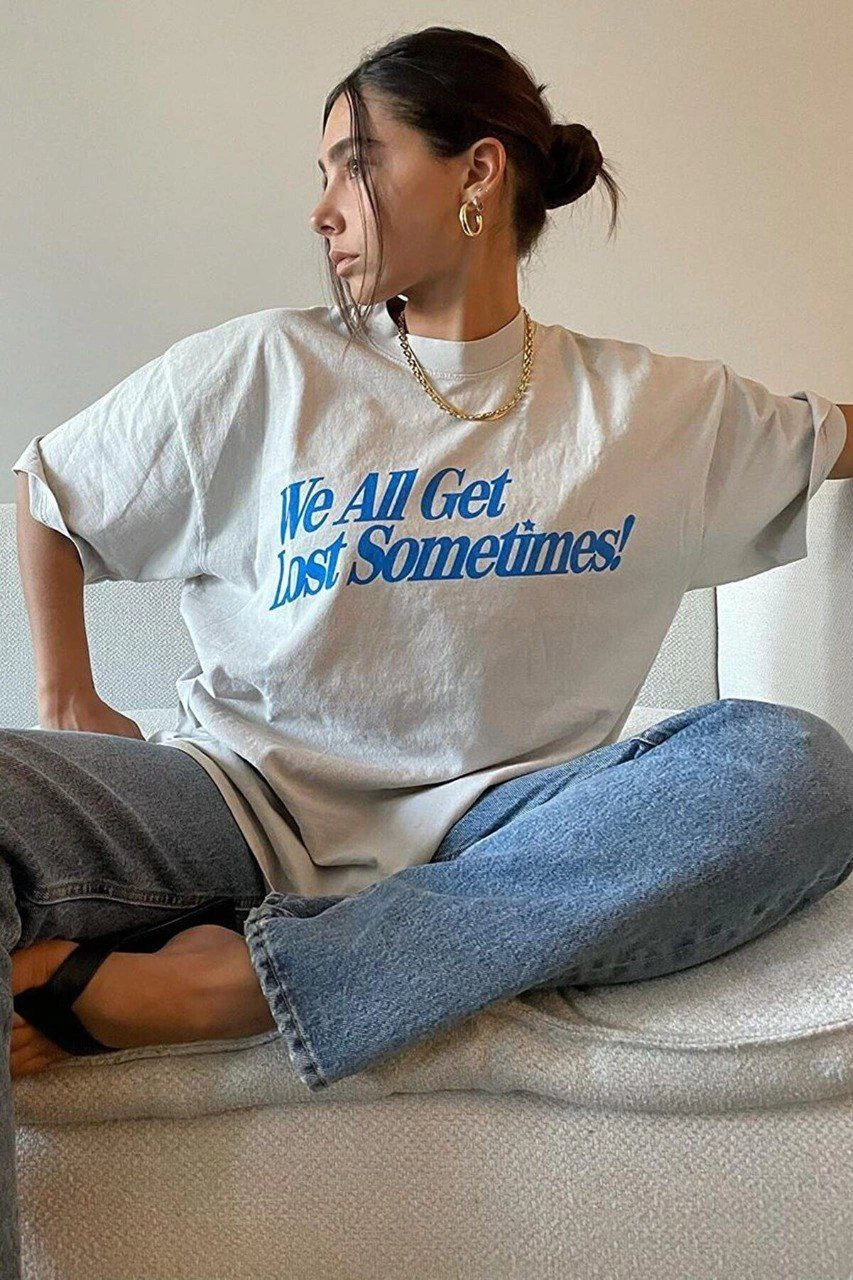 ASSEMA Kadın Baskılı Oversize kısa kol T-Shirt - Beyaz