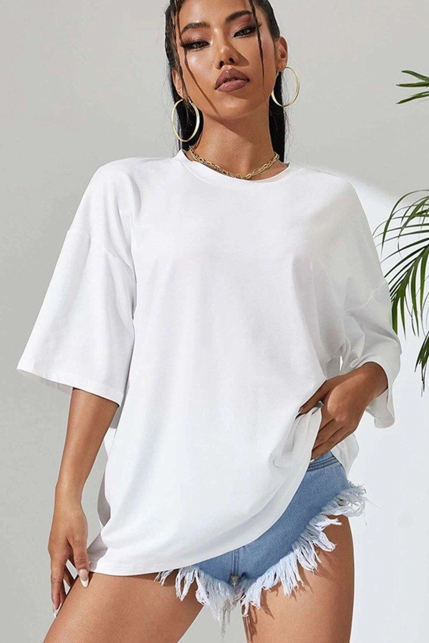 ASSEMA Kadın Baskılı Oversize kısa kol T-Shirt - Beyaz