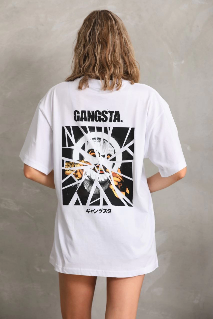 ASSEMA Kadın Baskılı Oversize Kısa kol  T-Shirt - Beyaz