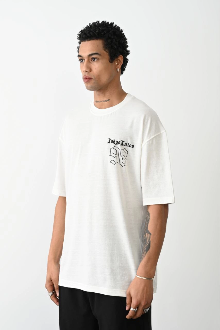 ASSEMA Erkek Baskılı Oversize Kısa kol T-Shirt - Beyaz