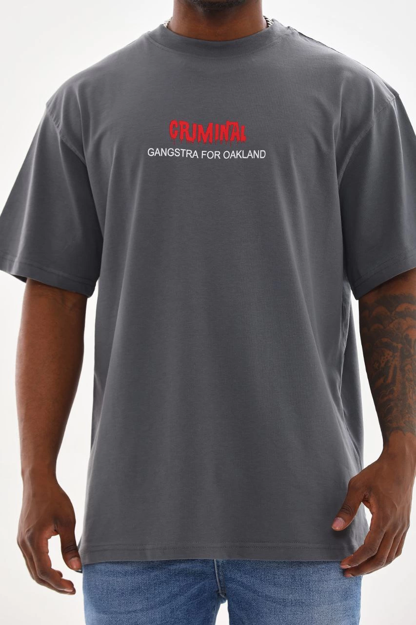ASSEMA Erkek Baskılı T-Shirt Kısa Kol Bisiklet Yaka Rahat Kalıp Tişört - Füme