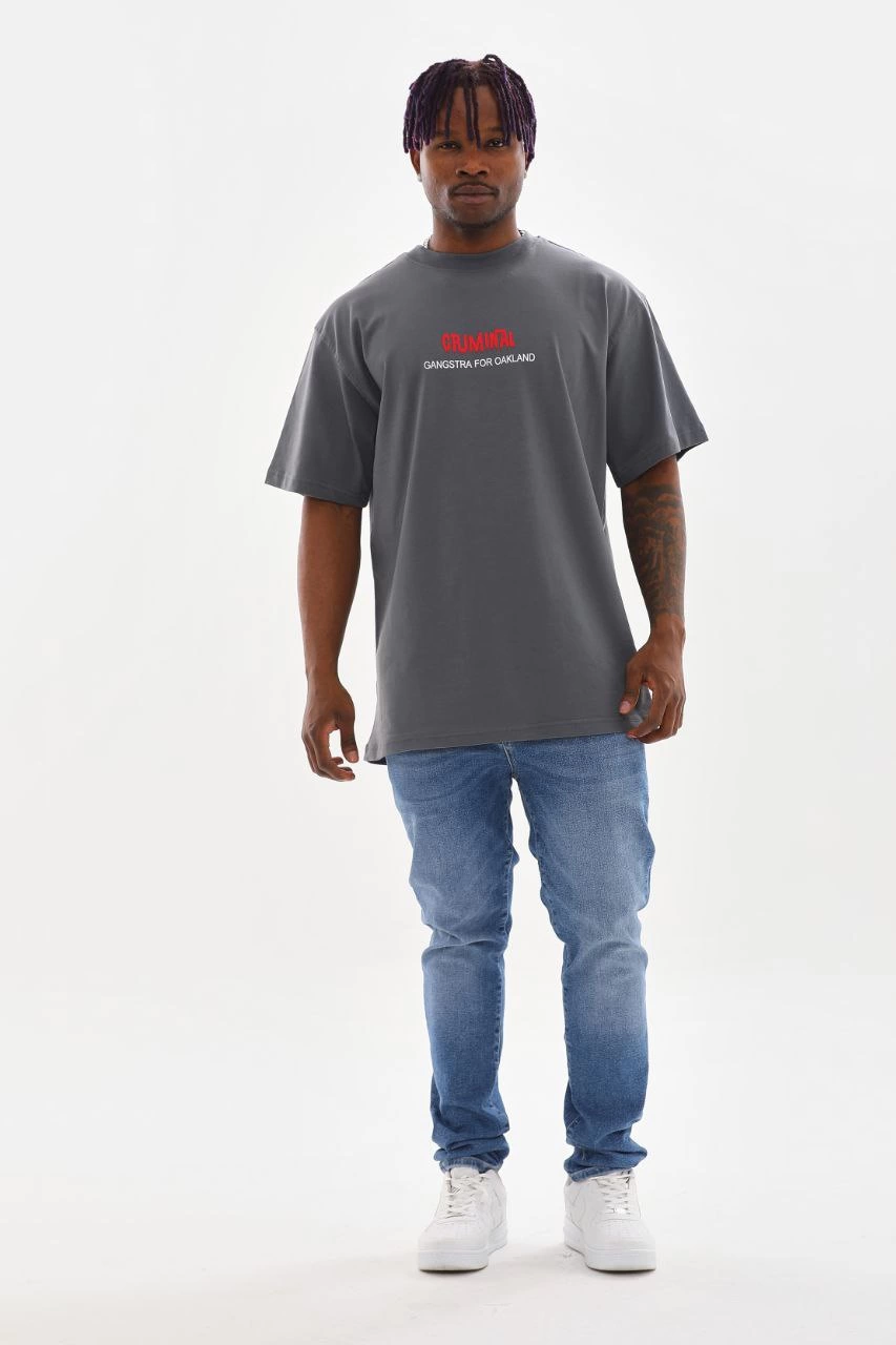 ASSEMA Erkek Baskılı T-Shirt Kısa Kol Bisiklet Yaka Rahat Kalıp Tişört - Füme