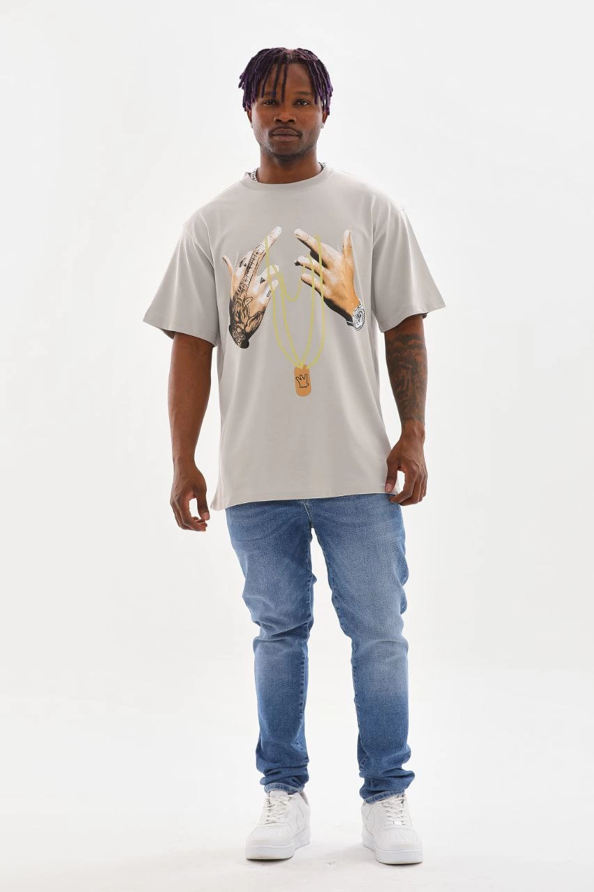 ASSEMA Erkek Baskılı T-Shirt Kısa Kol Bisiklet Yaka Rahat Kalıp Tişört  - Gri
